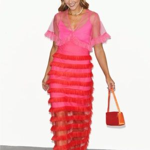 Never Fully Dressed - Red and Pink Kate Midi Dress